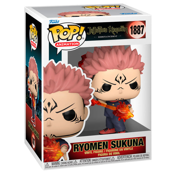 Vue rapprochée de la figurine Funko POP Ryomen Sukuna avec détails précis et couleurs vives
