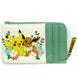 Porte-cartes Loungefly avec Pikachu et Évoli sur fond floral coloré, vue avant détaillée
