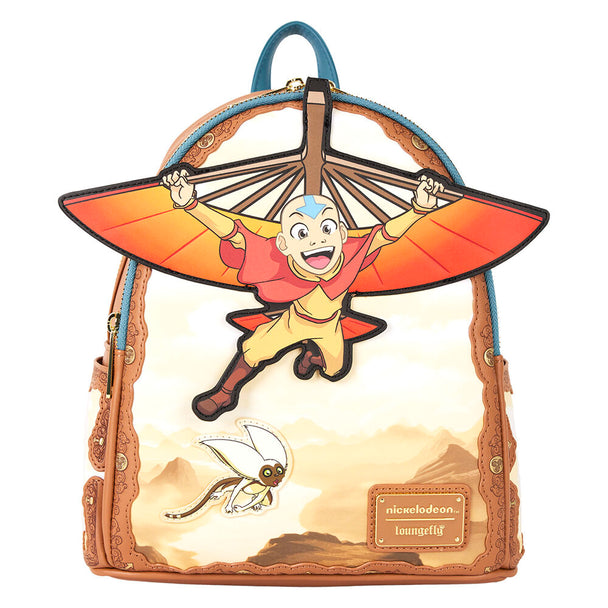 Vue de face du sac à dos Loungefly Avatar The Last Airbender avec détails dorés et appliqués