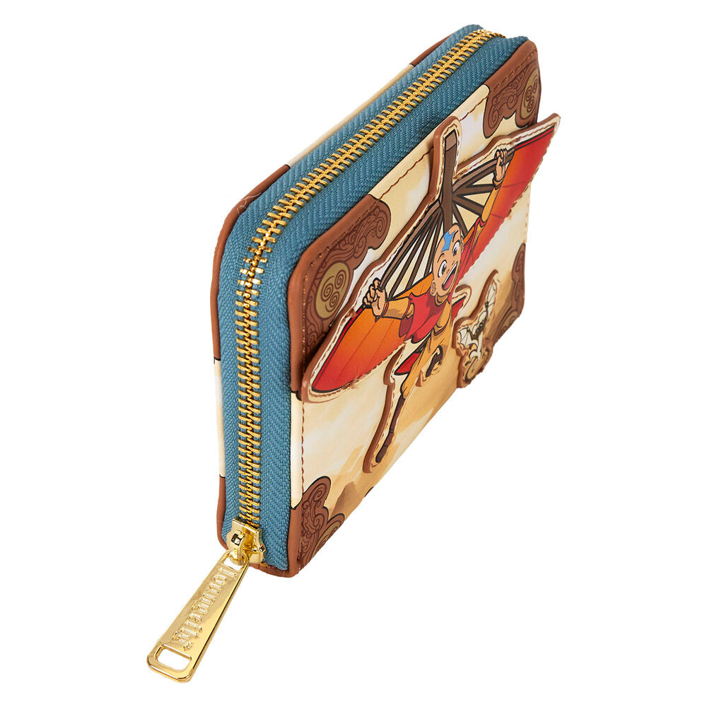Fermeture éclair dorée du portefeuille Avatar The Last Airbender avec logo embossé sur le cuir vegan.