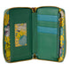 Fermeture éclair dorée brillante du portefeuille Loungefly Shrek Spring Vibes vue de profil