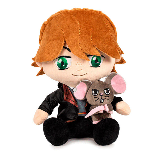 Peluche Ron Weasley avec son rat Scabbers de 25cm signée PLAY BY PLAY, détail des personnages Harry Potter.