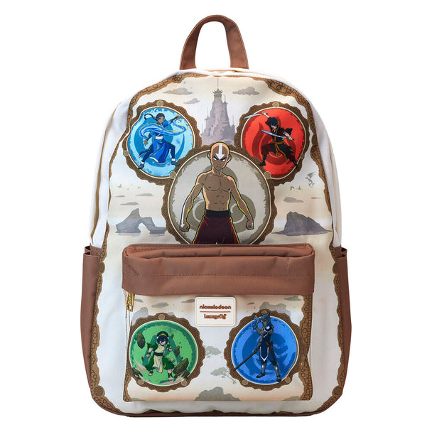 Vue avant du sac à dos Loungefly Avatar en nylon avec détails imprimés et poche zippée