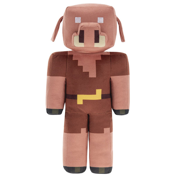Peluche Minecraft Pigman de 30 cm en tissu doux, modèle officiel PLAY BY PLAY, vue de face sur fond blanc.