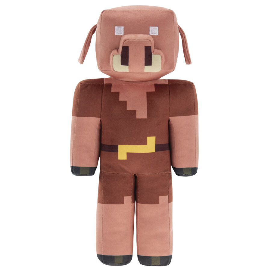 Peluche Minecraft Pigman de 30 cm en tissu doux, modèle officiel PLAY BY PLAY, vue de face sur fond blanc.