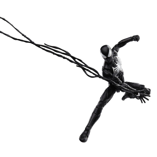 Vue arrière de la figurine Spider-Man 2 Peter Parker en costume noir montrant les détails du costume