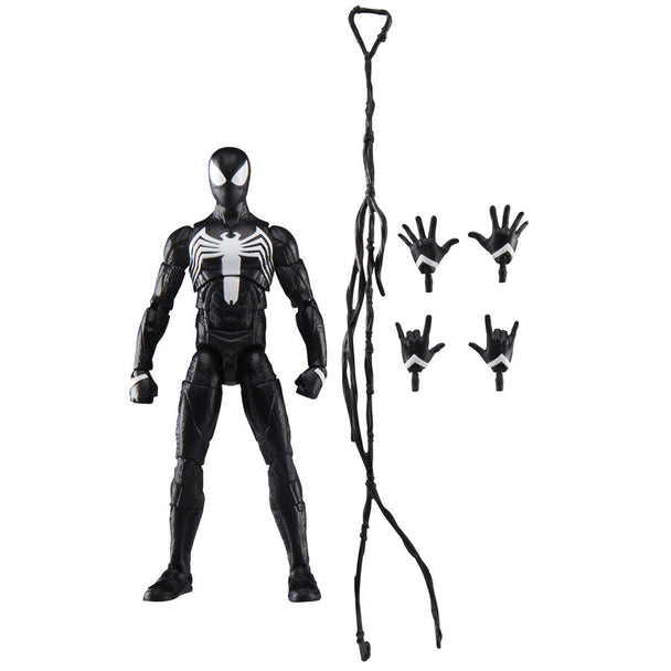 Zoom sur la tête de la figurine Spider-Man 2 Peter Parker en costume noir HASBRO