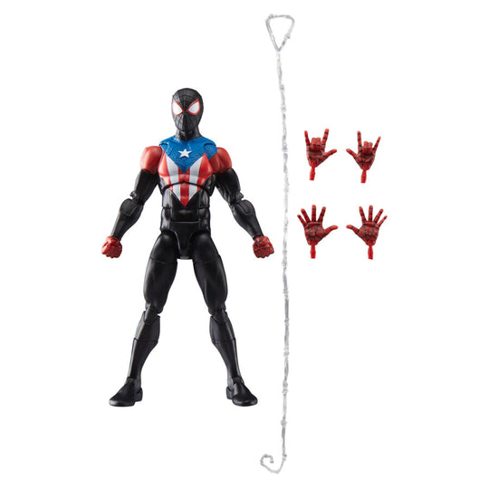 Figurine Marvel Legends Spider-Man 2 Miles Morales Boricua Suit vue de face avec détails du costume