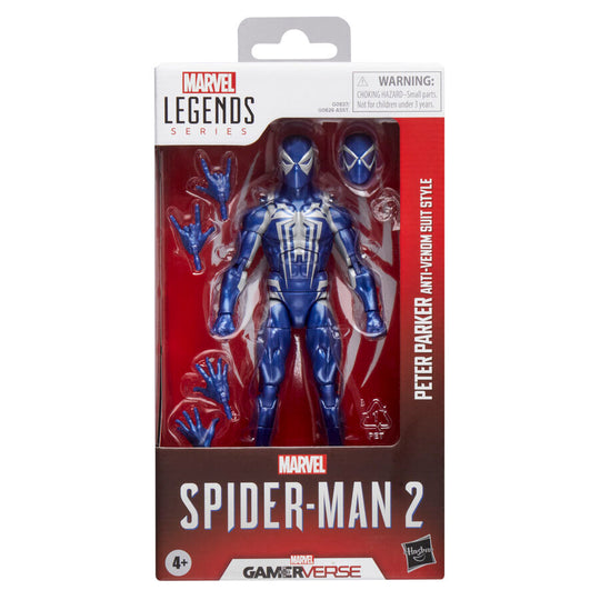 Vue avant de la figurine Marvel Legends Spider-Man 2 Peter Parker Anti-Venom de 15cm avec détails du costume