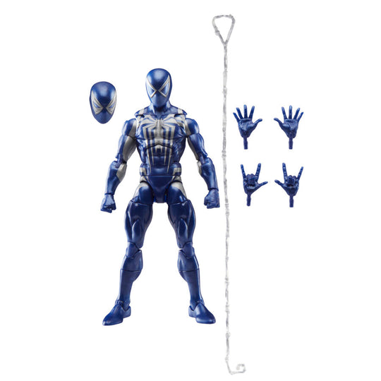 Figurine articulée Marvel Legends montrant les articulations du personnage Peter Parker en costume Anti-Venom