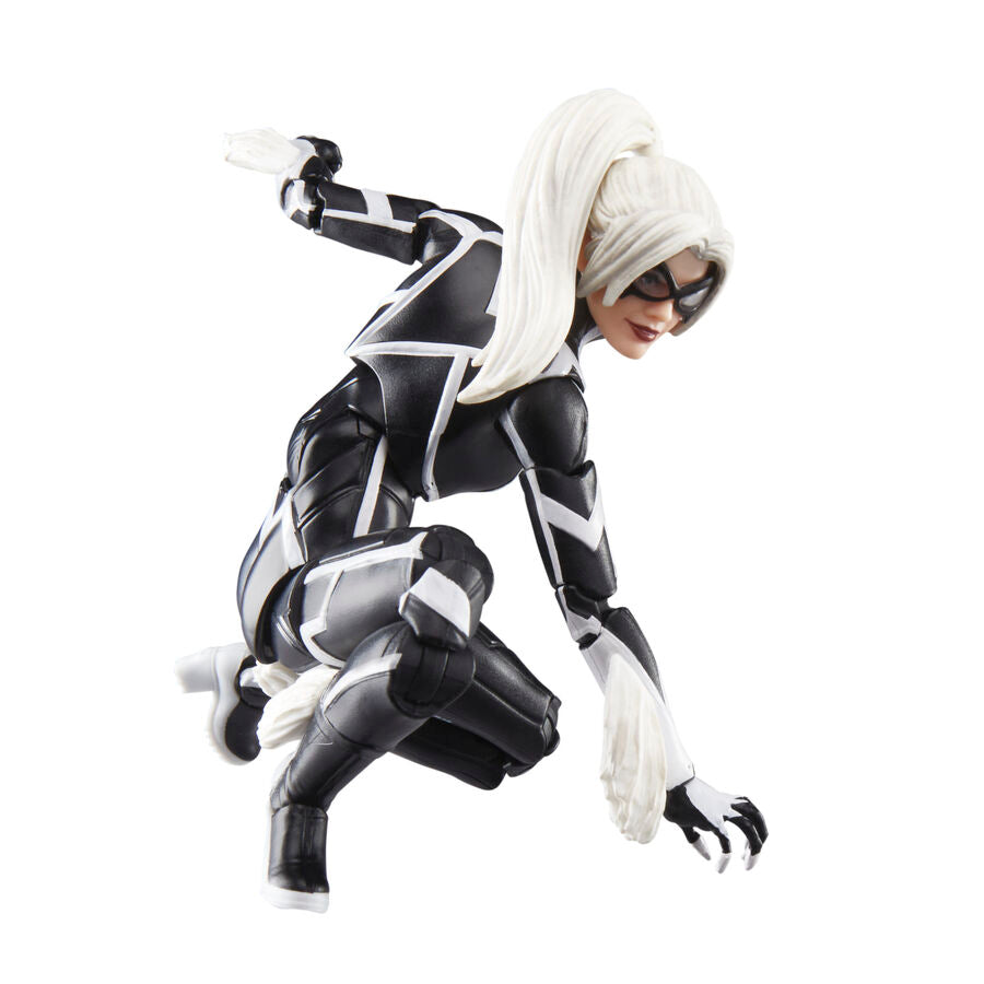 Photo de la figurine Marvel Legends Black Cat tenant un accessoire inclus