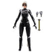 Vue latérale gauche de la figurine Black Cat articulée avec costume noir brillant