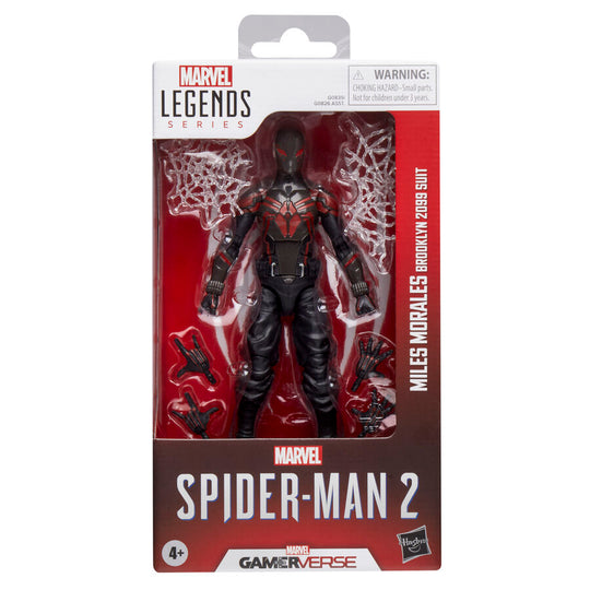 Figurine Marvel Legends Spider-Man 2 Miles Morales Brooklyn 2099 vue de face avec accessoires