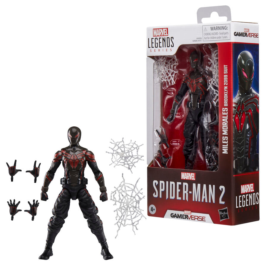 Figurine Spider-Man 2 Miles Morales en pose dynamique sur fond blanc