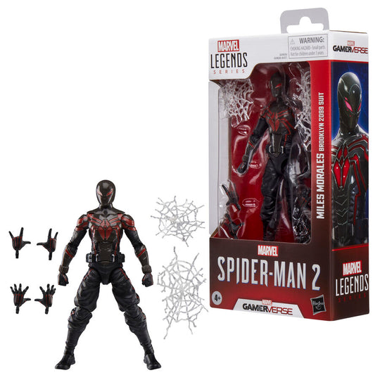 Figurine Spider-Man 2 Miles Morales en pose dynamique sur fond blanc