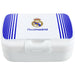 Sac à déjeuner Real Madrid de couleur blanche avec logo officiel sur le devant, dimensions compactes.