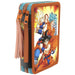 Trousse Dragon Ball triple compartiment ouverte montrant crayons de couleur et feutres bien rangés