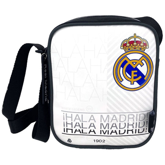 Sac à épaule Real Madrid CYP BRANDS vu de face avec fermeture zippée sur fond blanc