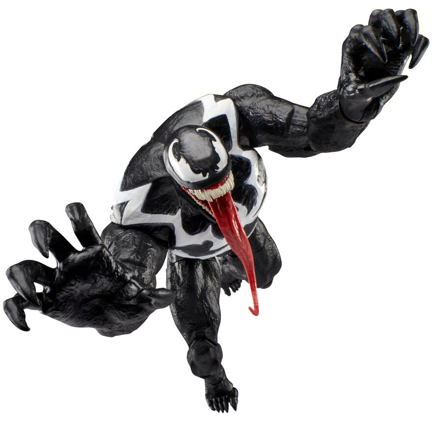 Figurine Venom Marvel Legends avec accessoires disposés autour