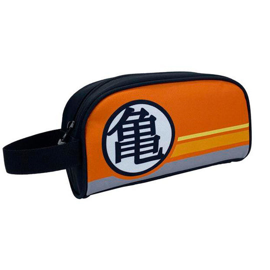 Vue de face de la trousse de toilette Dragon Ball CYP BRANDS avec design 3D et poignée en forme de super Dragon Ball