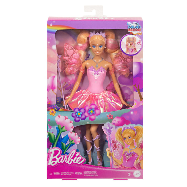 Détail des ailes de la poupée Barbie Hada montrant la transformation des cœurs de rose à rouge
