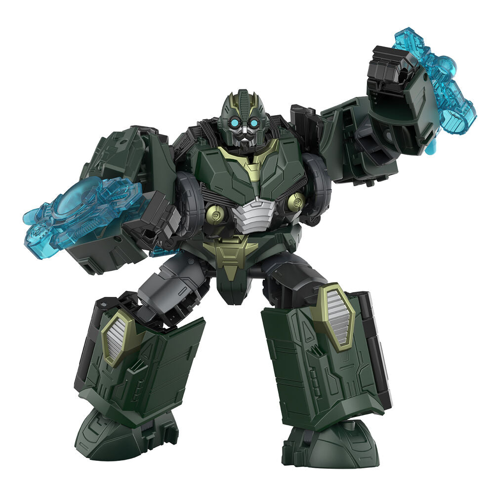Vue latérale de la figurine Transformers Alchemist Prime mettant en valeur les articulations