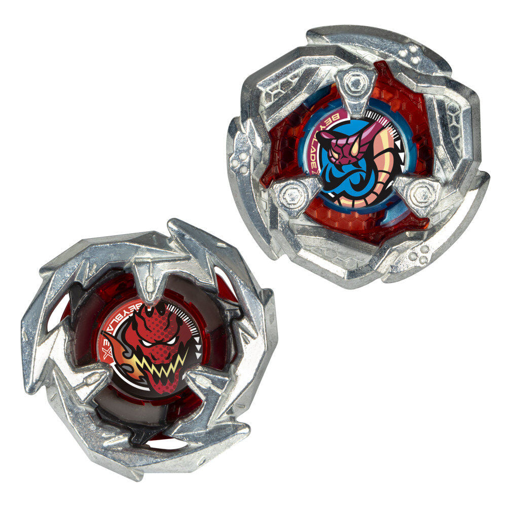 Pack double Beyblade X Tail Viper 5-800 et Sword Dran 3-60F avec toupies et système X Acceleration de HASBRO, prêt pour le combat.