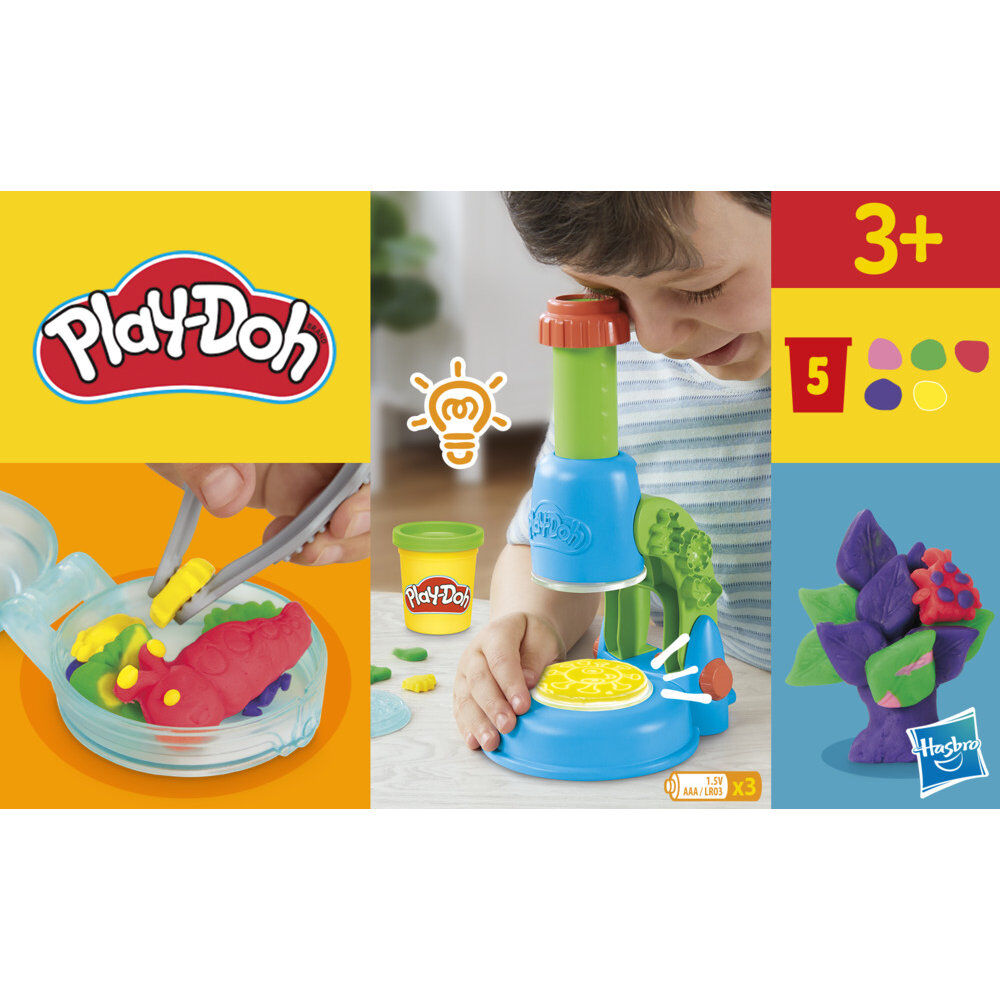 5 pots de pâte à modeler colorée inclus dans le set Play-Doh microscope