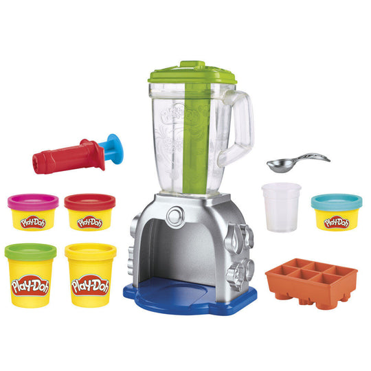 Accessoires inclus dans le set Play-Doh Smoothie Blender étalés sur une table