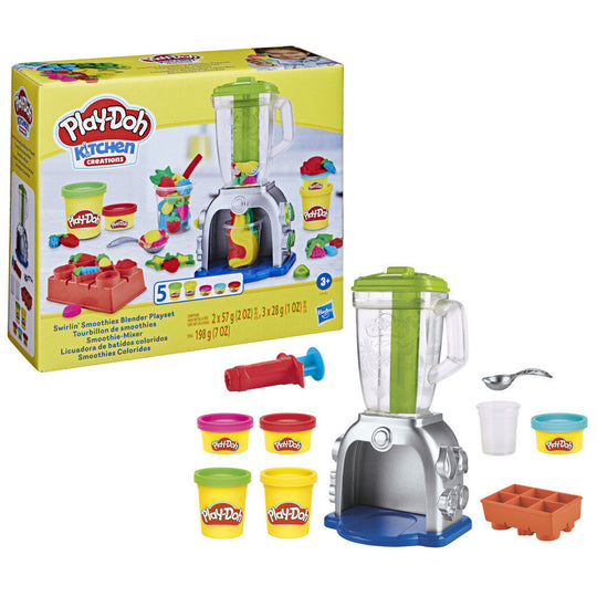 Vue rapprochée du mixeur Play-Doh Colourful Smoothie Blender avec pâte colorée à l'intérieur