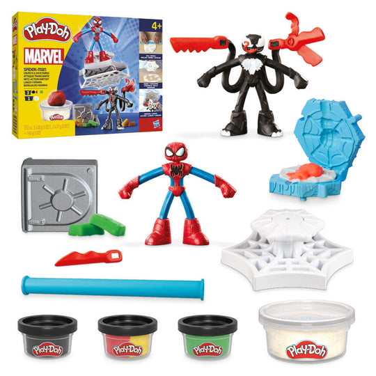 Enfant jouant avec les figurines Spider-Man et Venom du set Play-Doh Marvel