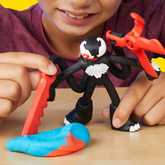 Packaging détaillé montrant les fonctionnalités du jeu Play-Doh Marvel Spiderman