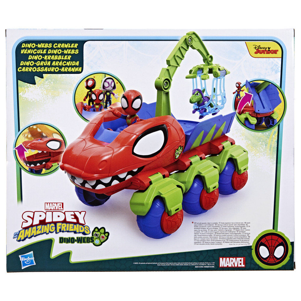 Figurine Spidey tenant la pince du bras articulé du véhicule arachnid