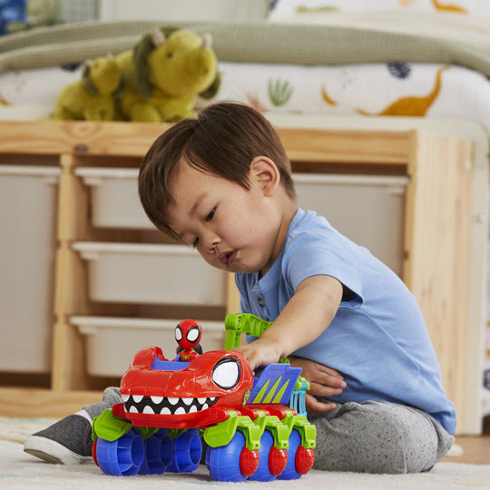 Détail des roues robustes et mobiles du playset Dino-Grua