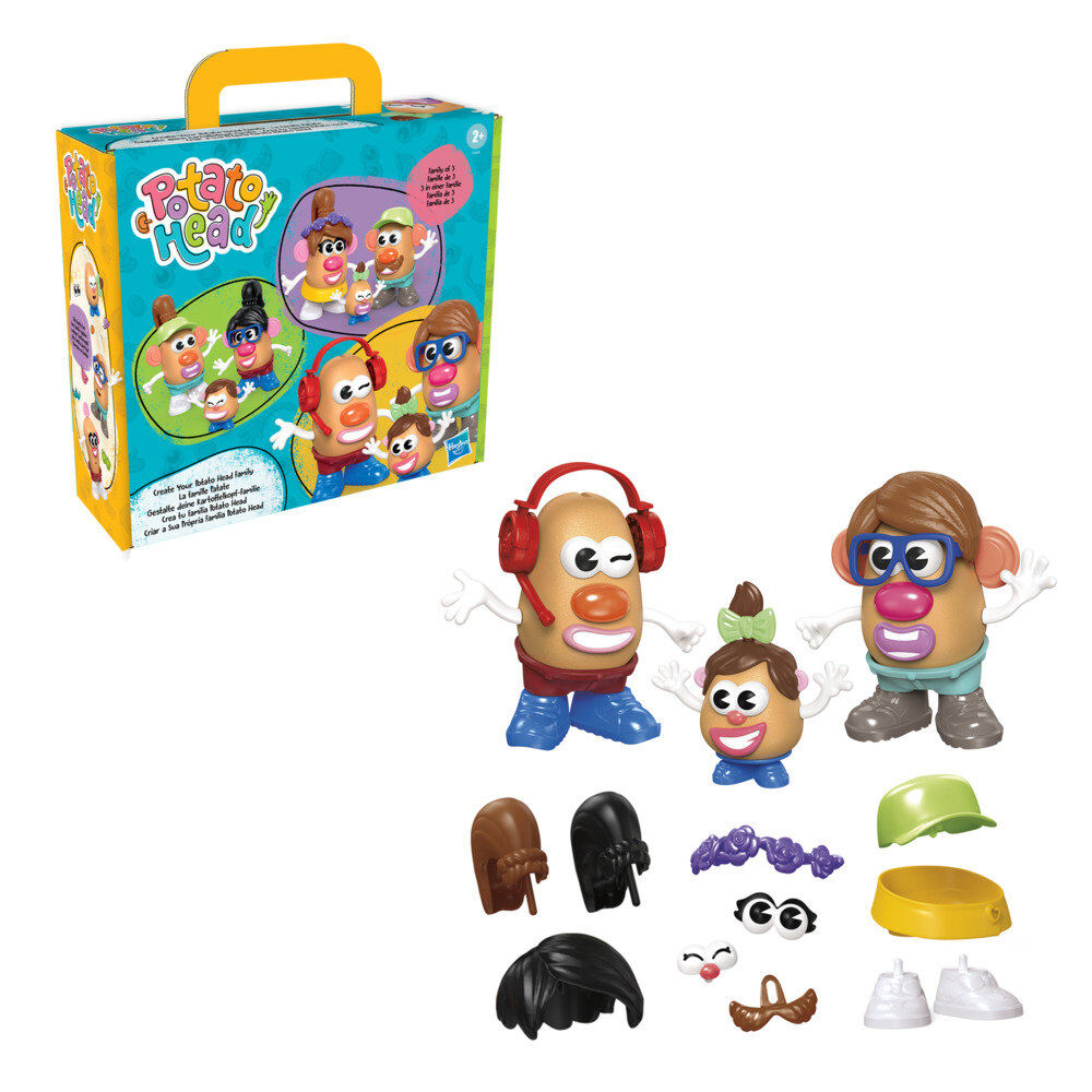 Vue d'ensemble du coffret Mr. Potato Head avec les 3 corps de pomme de terre et accessoires