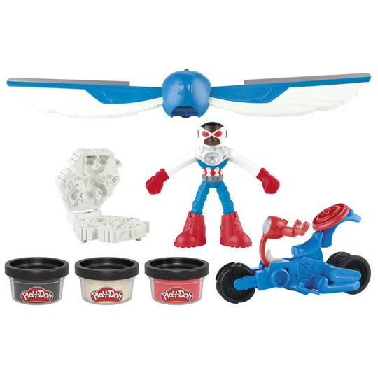 Gros plan sur la figurine Captain America avec bras et jambes flexibles et casque bleu