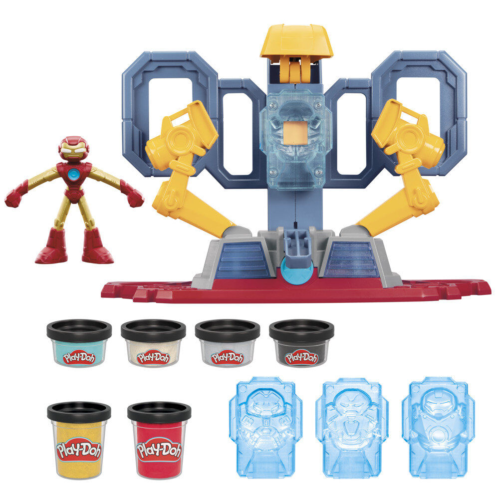 Moule d'armure rouge et or prêt à être fixé autour de la figurine Iron Man