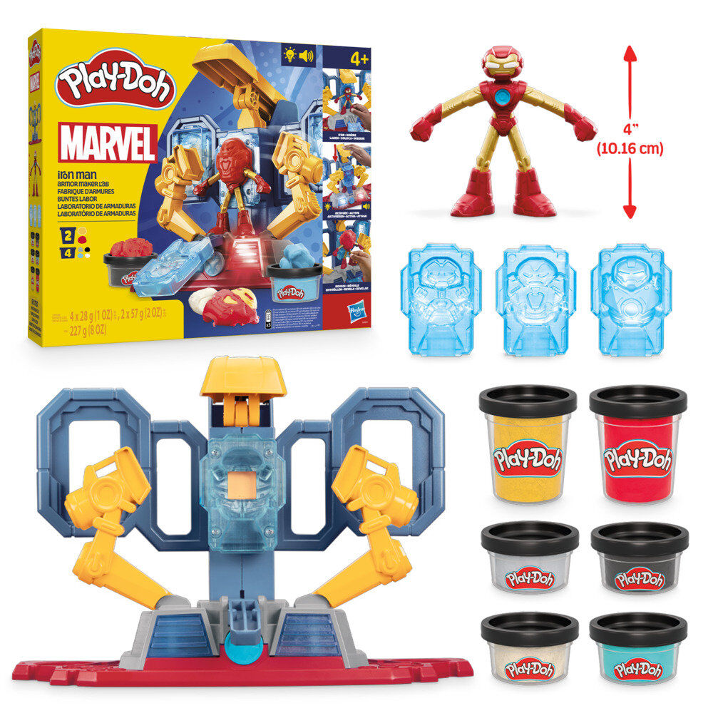 Boîte du laboratoire d'armure Play-Doh Marvel Iron Man avec illustration colorée