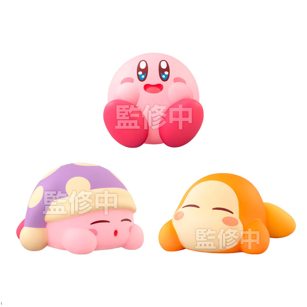 Gros plan sur une figurine Kirby Bandai, mettant en évidence les détails de la peinture et la qualité de la fabrication.