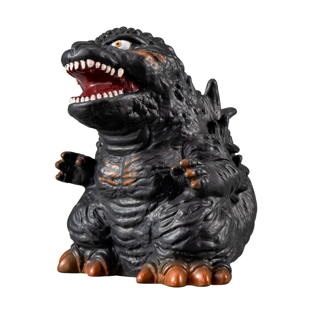 Figurine Godzilla Sofvidoll 5cm exposée sur socle, design fidèle au film original