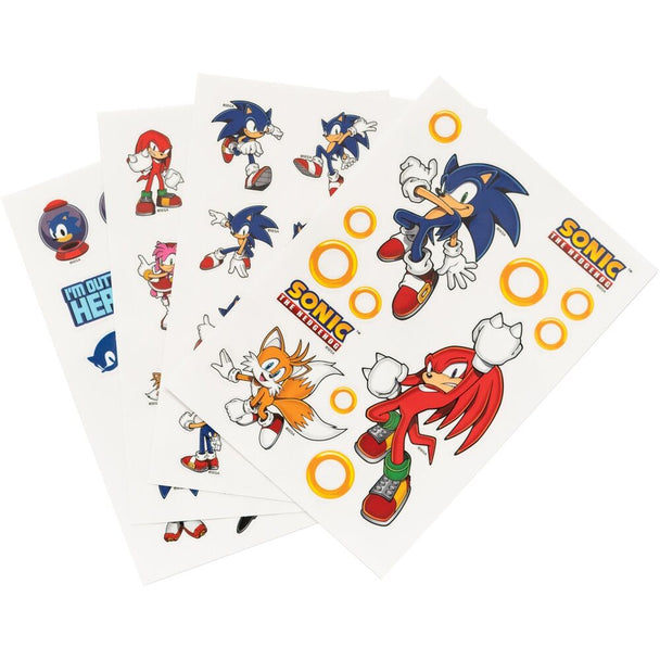 Planche 1 d'autocollants Sonic The Hedgehog avec plusieurs personnages colorés sur fond blanc