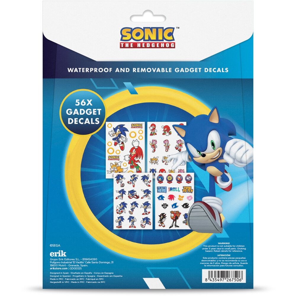 Planche 2 d'autocollants Sonic The Hedgehog montrant Sonic en différentes poses dynamiques