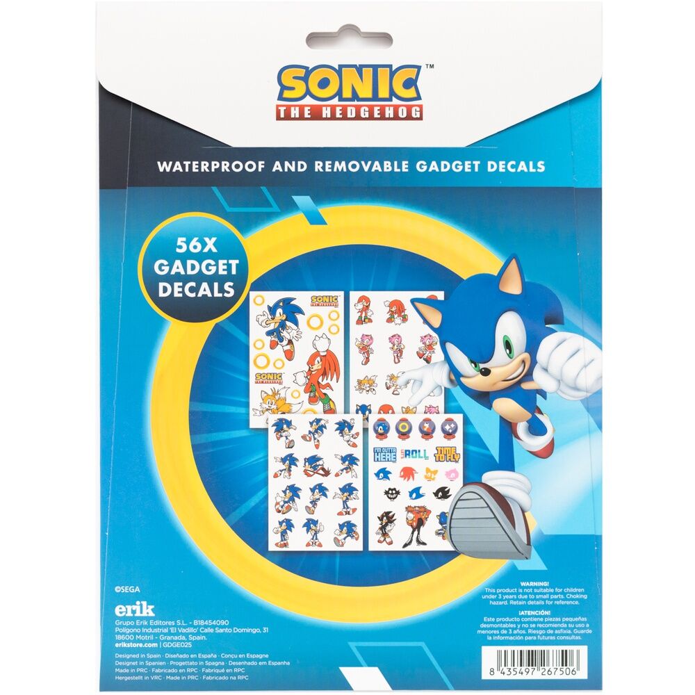 Planche 3 d'autocollants Sonic The Hedgehog avec des éléments iconiques du jeu vidéo