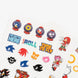 Planche 4 d'autocollants Sonic The Hedgehog présentant des logos et symboles du héros bleu