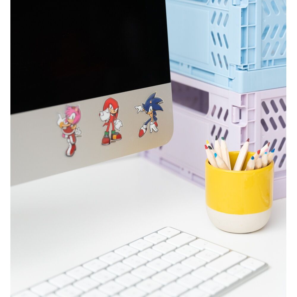 Présentation complète des 4 planches d'autocollants Sonic The Hedgehog ERIK sur fond neutre