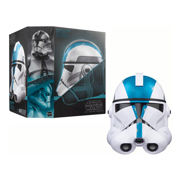 Casque électronique Star Wars Clone Trooper vu de face avec détails précis
