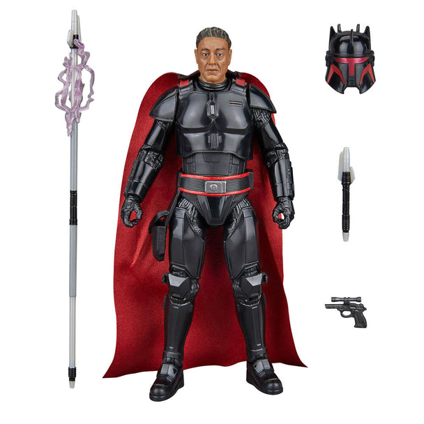 Vue de face de la figurine articulée Moff Gideon avec son armure sombre détaillée
