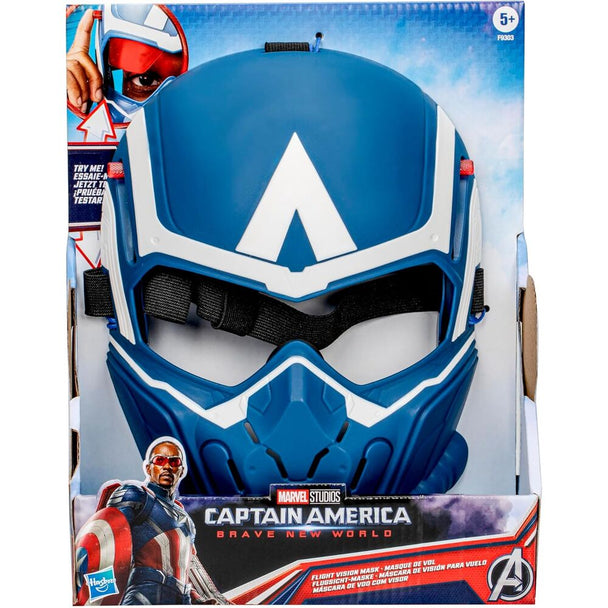 Masque Captain America Brave New World de face avec lentilles baissées et bande élastique visible
