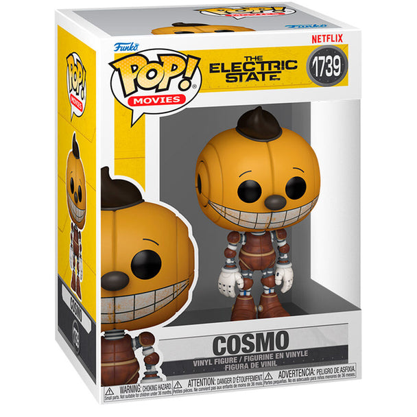 Vue détaillée de la figurine Funko POP Cosmo de The Electric State, présentée dans son emballage collector