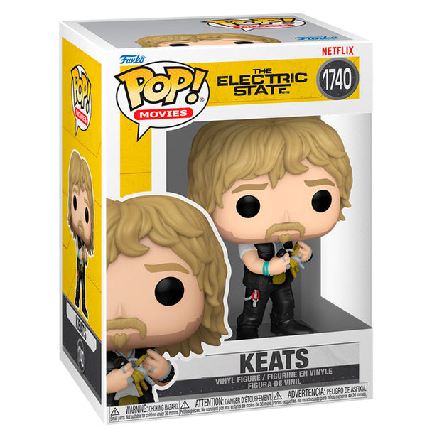 Vue rapprochée de la figurine Funko POP Keats de The Electric State avec détails précis et couleurs vives